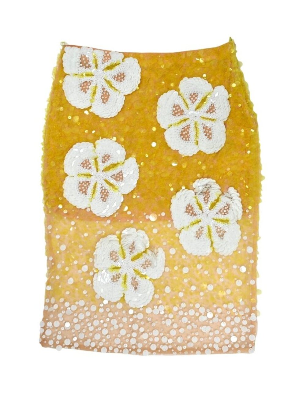 Des_Phemmes Sequined Hibiscus Midi Skirt in Gold